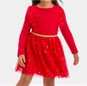 Red Holiday Dress with Gold Stars